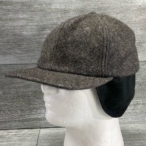 VTG P Caps USA Wool Hat Adult Large Ear Neck Flap Gray Black Preowned